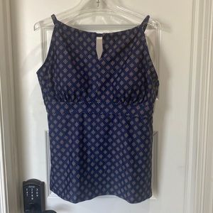 Kona Sol Women's Navy Blue patterned Halter Tankini Swim Top size XL